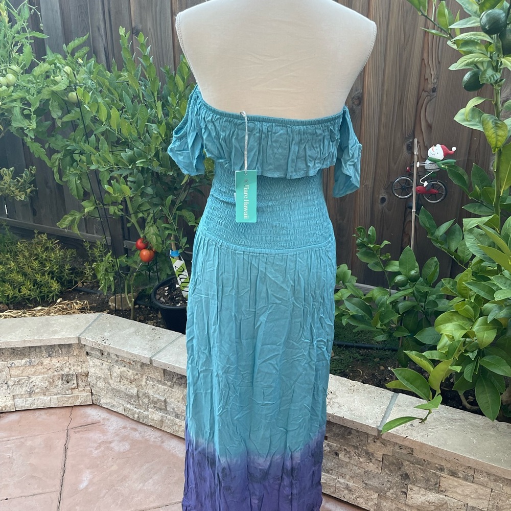 New! - Tiare Hawaii Aqua and Violet Maxi Dress, One Size - Picture 4 of 7